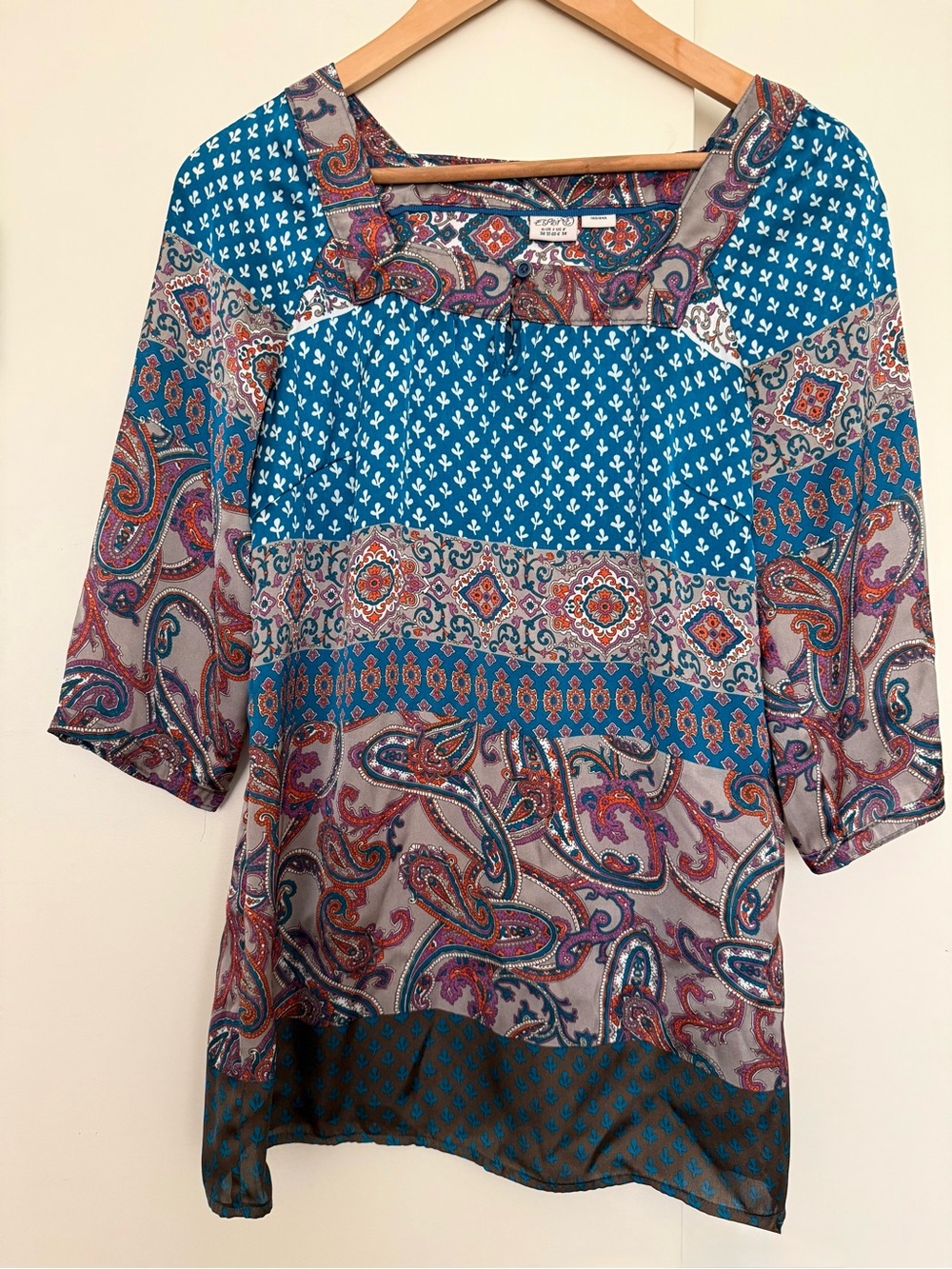 Vintage ESPRIT Boho Paisley Patchwork blouse top Size US6 EUC Dries van Noten